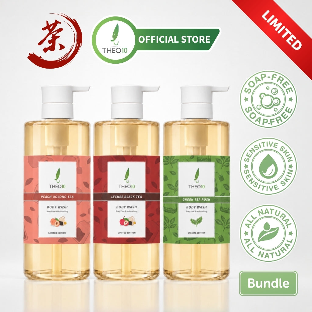 Theo10 Tea Series Bodywash - Green Tea Rush, Peach Oolong Tea, Lychee Black Tea